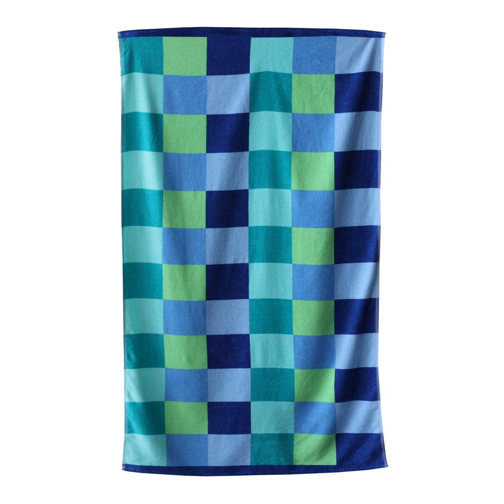 Velour Beach Towel, Midistripe, Blue, 28X60