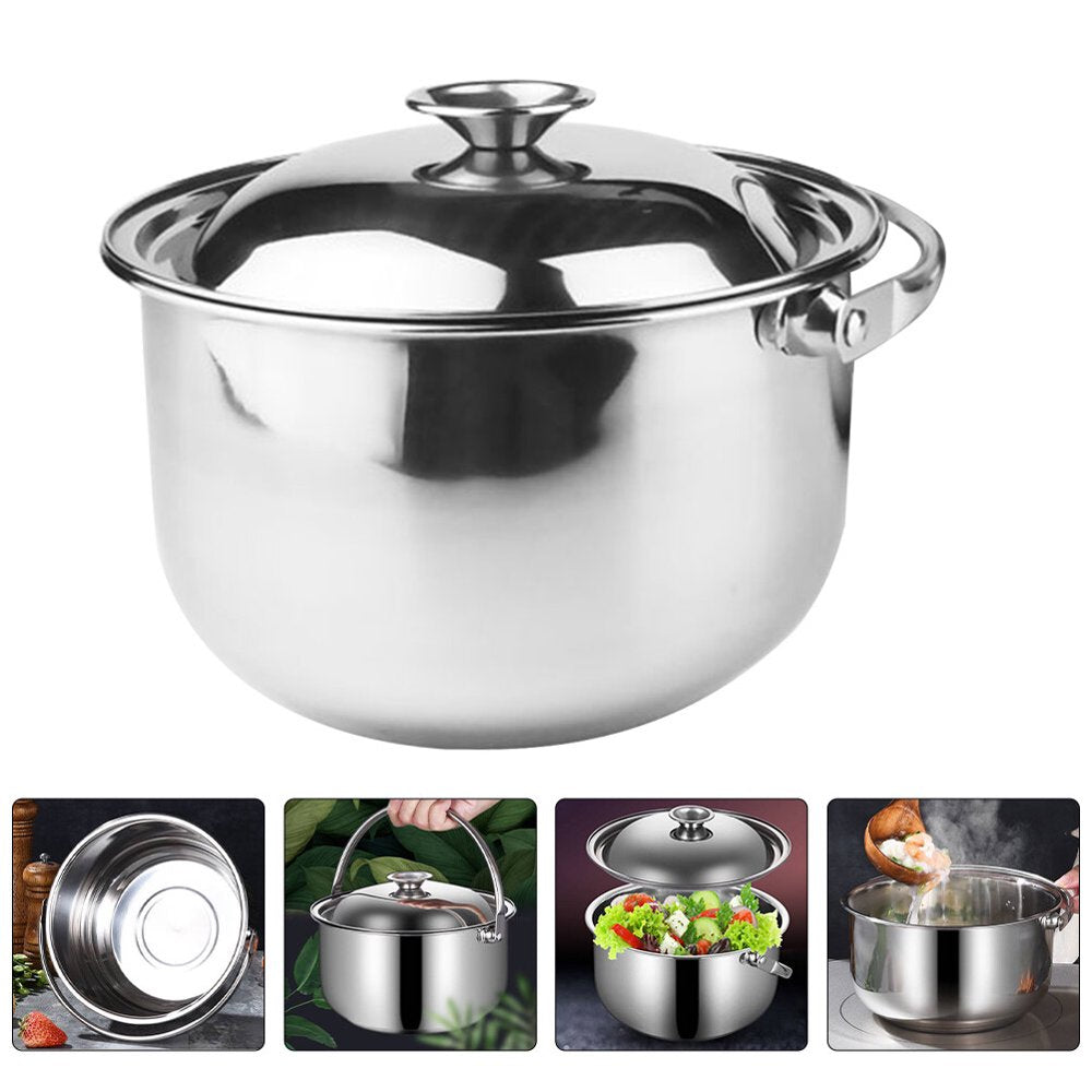 Stainless Steel Soup Pot with Lid Multipurpose Soup Pot Heat Resistant Stewing Pot