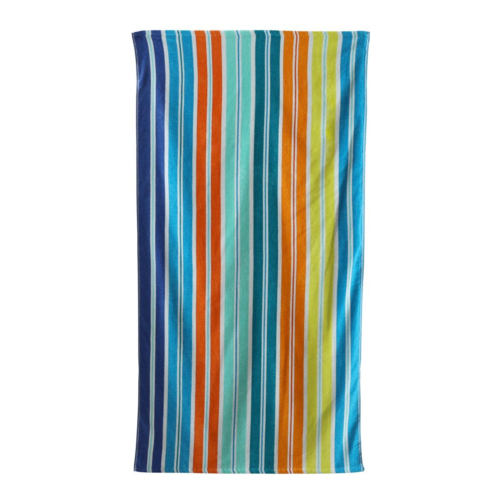 Velour Beach Towel, Midistripe, Blue, 28X60