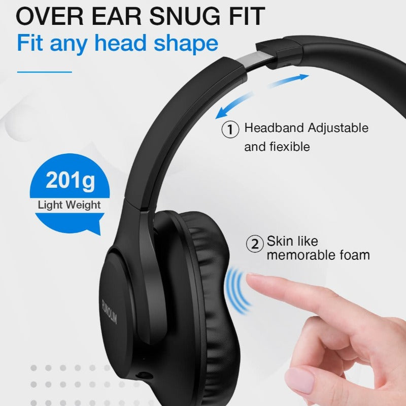 Over Ear Bluetooth Headphones - 60hrs Wireless Bluetooth with Microphone, HiFi Stereo with Deep Bass, Foldable & Lightweight