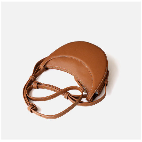 Crossbody Saddle Bag Crescent Shoulder Bag Half Moon Hobo Bag, Chocolate