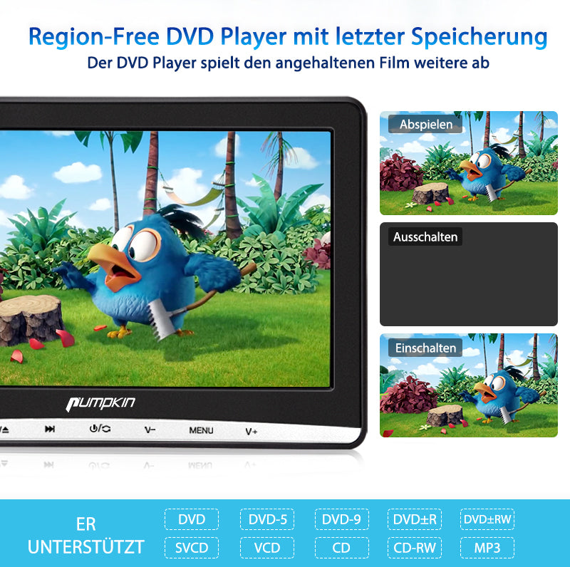 12 Zoll 1366×768 IPS-Bildschirm Auto Kopfstützen DVD Player für Kinder mit Universal Kopfhörer, Unterstützt AV Ein- und Ausgang, USB/SD, Last Memory