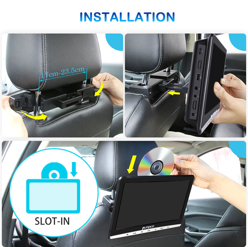 12 Zoll 1366×768 IPS-Bildschirm Auto Kopfstützen DVD Player für Kinder mit Universal Kopfhörer, Unterstützt AV Ein- und Ausgang, USB/SD, Last Memory