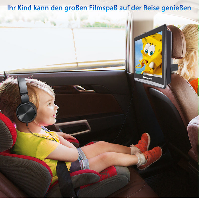 12 Zoll 1366×768 IPS-Bildschirm Auto Kopfstützen DVD Player für Kinder mit Universal Kopfhörer, Unterstützt AV Ein- und Ausgang, USB/SD, Last Memory