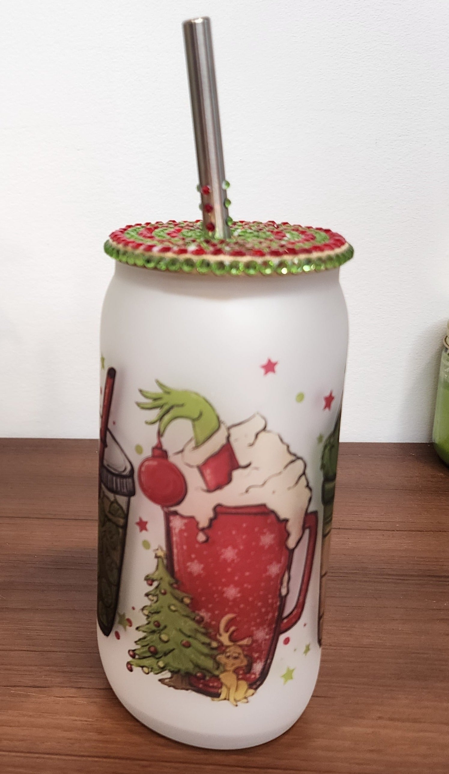 Grinch Latte Christmas Beer Can Glass Tumbler