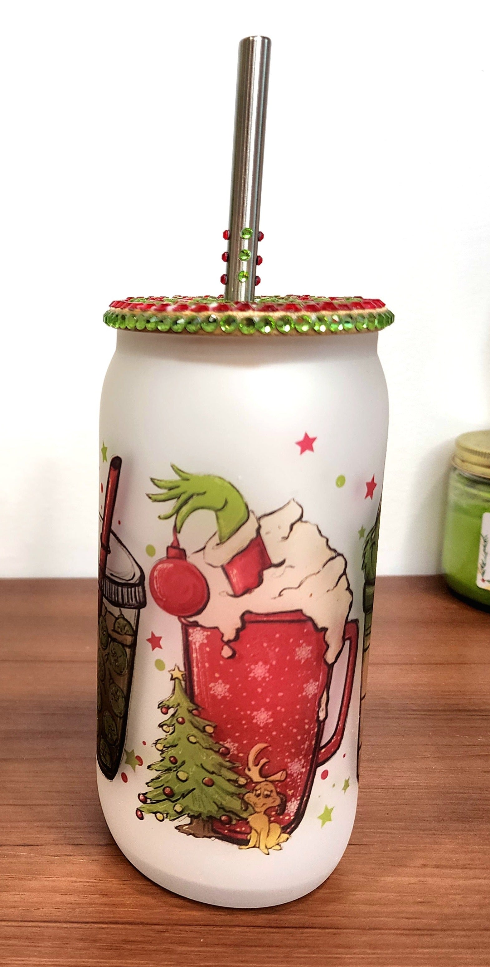 Grinch Latte Christmas Beer Can Glass Tumbler