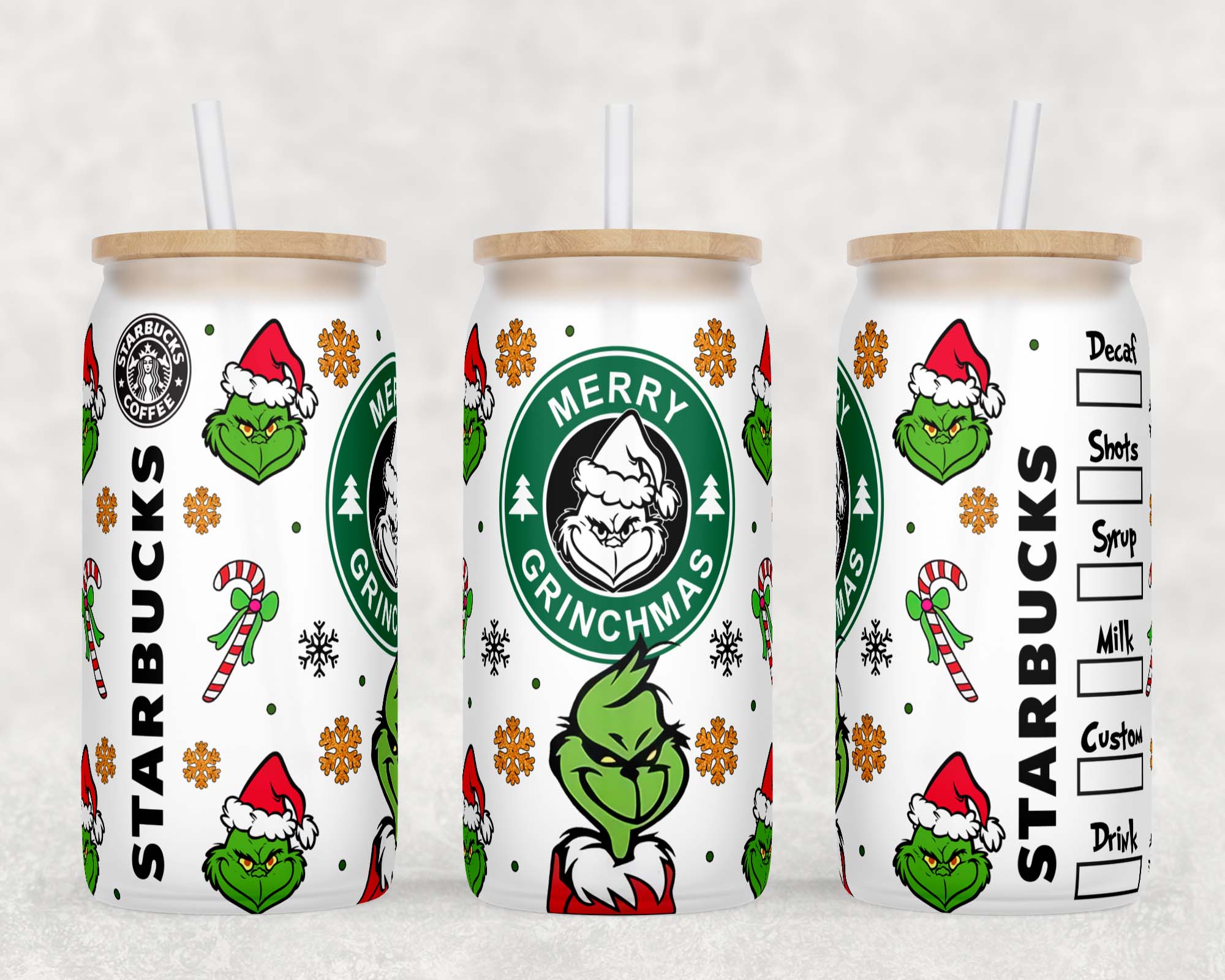 Grinch Starbucks Christmas Beer Can Glass Tumbler