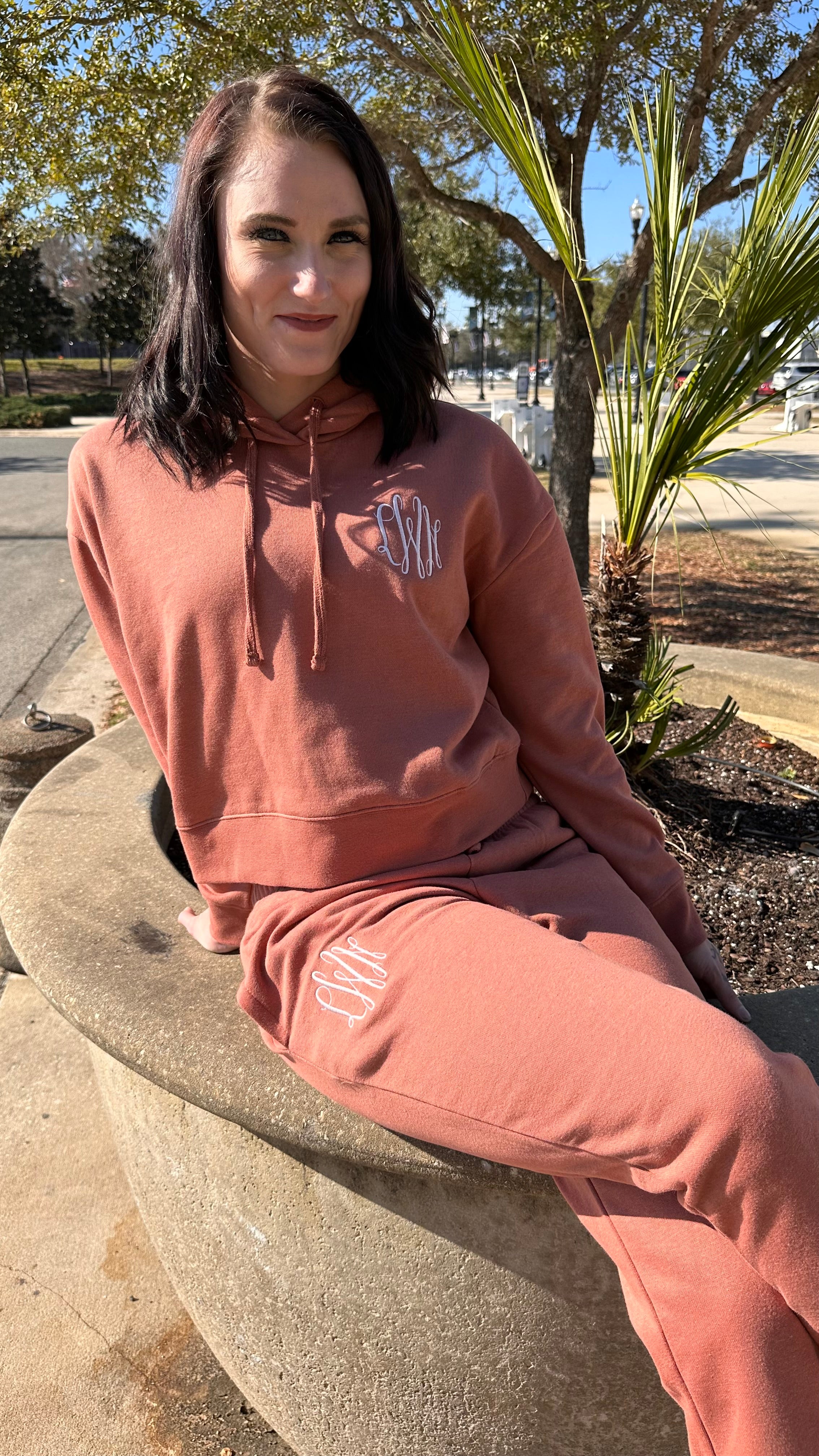 Monogrammed Cropped Hoodie Sweatsuit Set