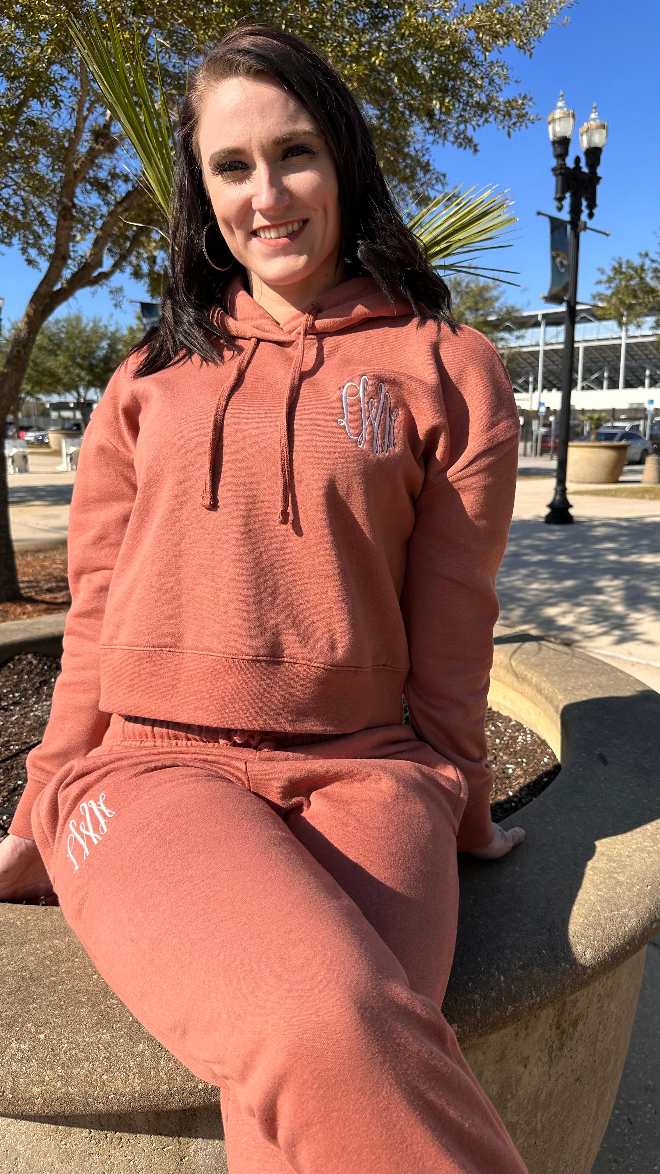 Monogrammed Cropped Hoodie Sweatsuit Set