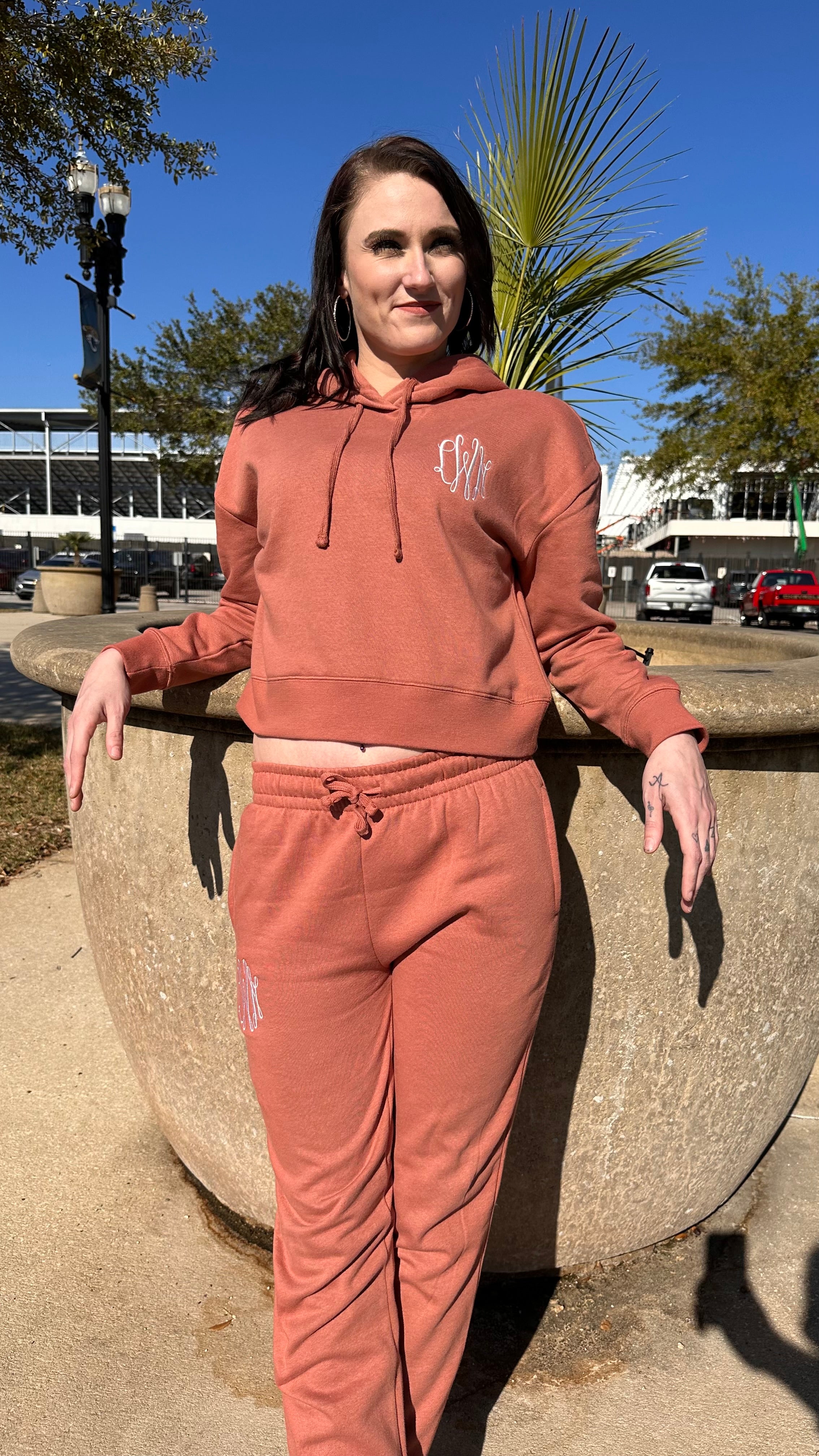 Monogrammed Cropped Hoodie Sweatsuit Set