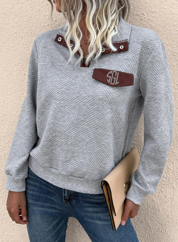 Grey Monogrammed Pocket Quarter Button Flap Detail Sweatshirt