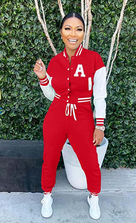 Embroidered Cropped Letterman Jacket and Joggers Sweatsuit Set