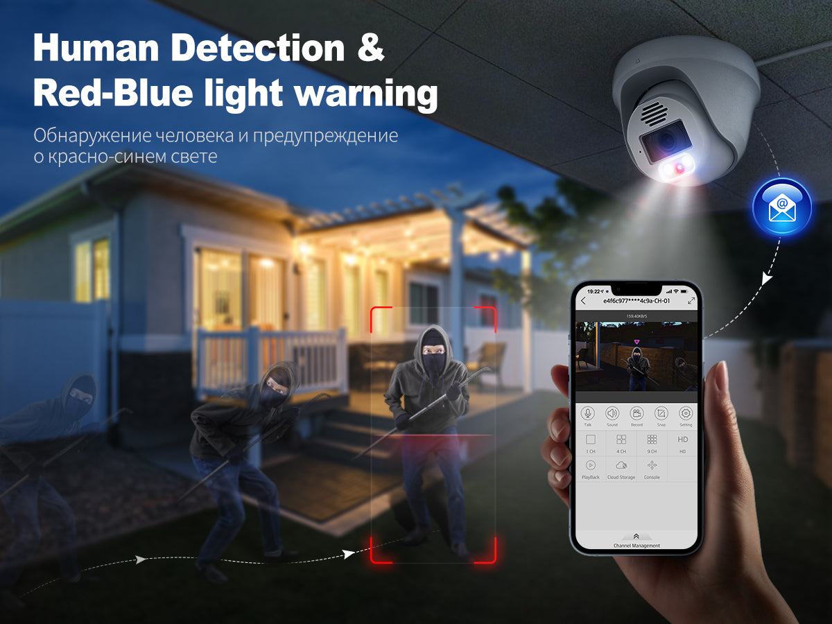 Alarme intelligente AI lumière rouge-bleue