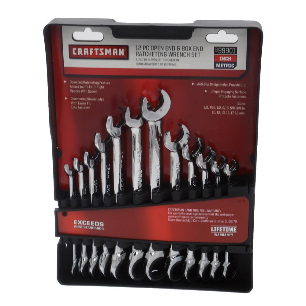 CRAFTSMAN? 12-Piece Open End & Box End Ratcheting Wrench Set - Metric & SAE