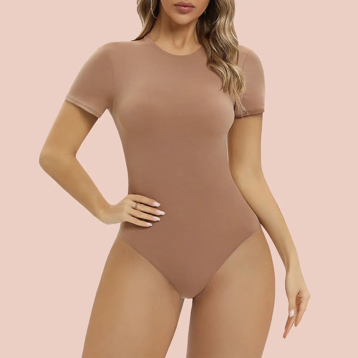 SHAPERX Short Sleeve Bodysuit Tops Crew Neck Thong Body Suit