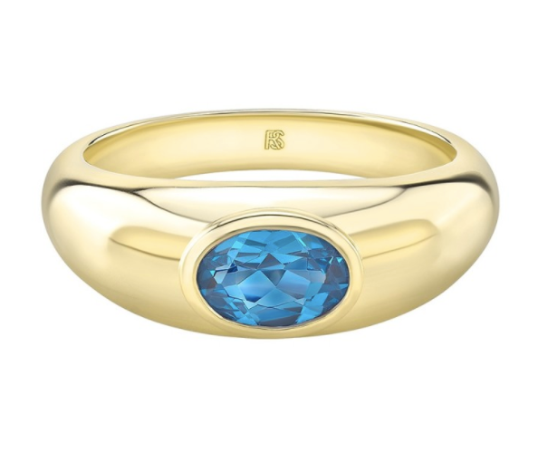 14K White Gold Bezel Set Blue Topaz Dome Ring