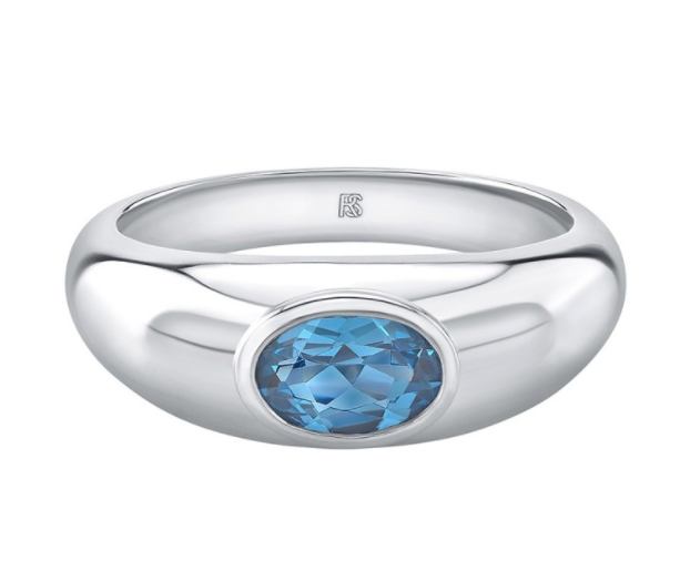 14K White Gold Bezel Set Blue Topaz Dome Ring