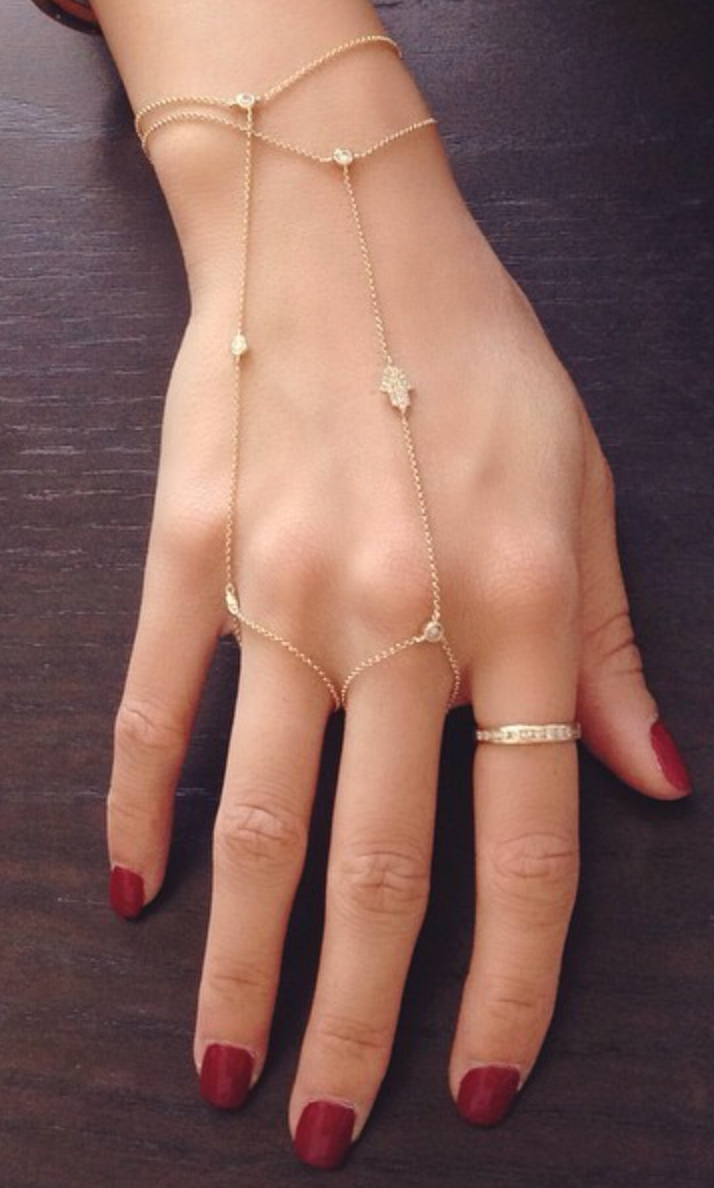 14K Gold Diamond Hamsa Hand Chain