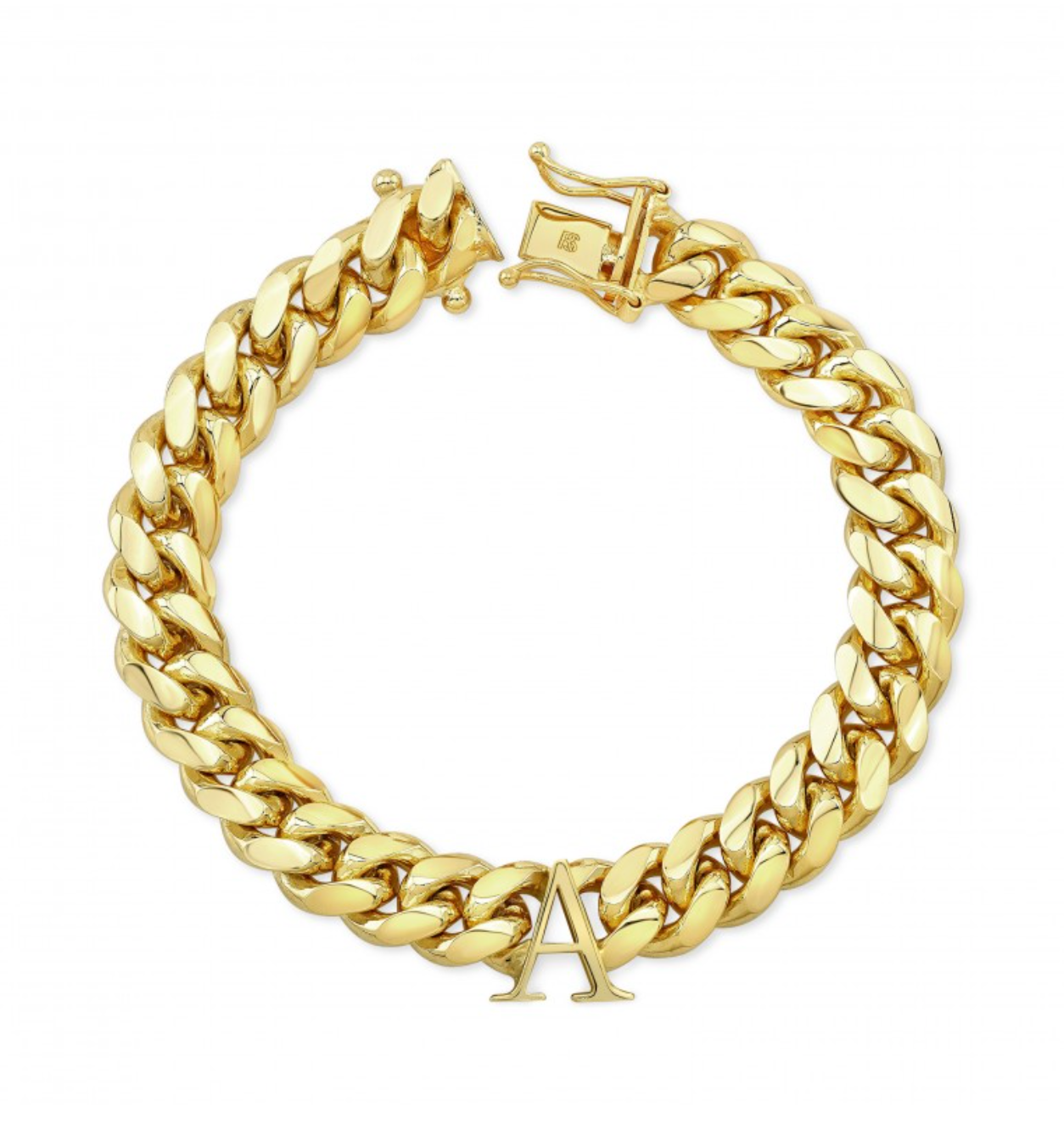 14K Yellow Gold Solid Miami Cuban Initial Link Bracelet