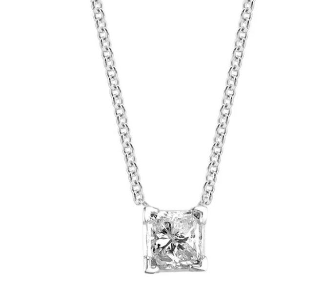 18K Radiant Solitaire Diamond Necklace