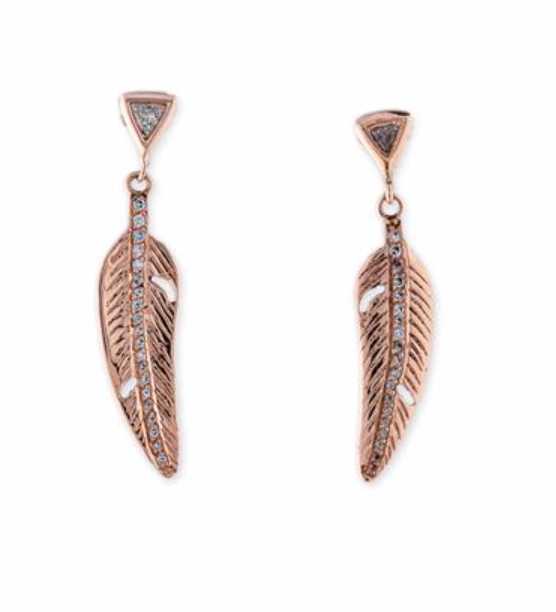 Pave Trillion + Gold Feather Earrings