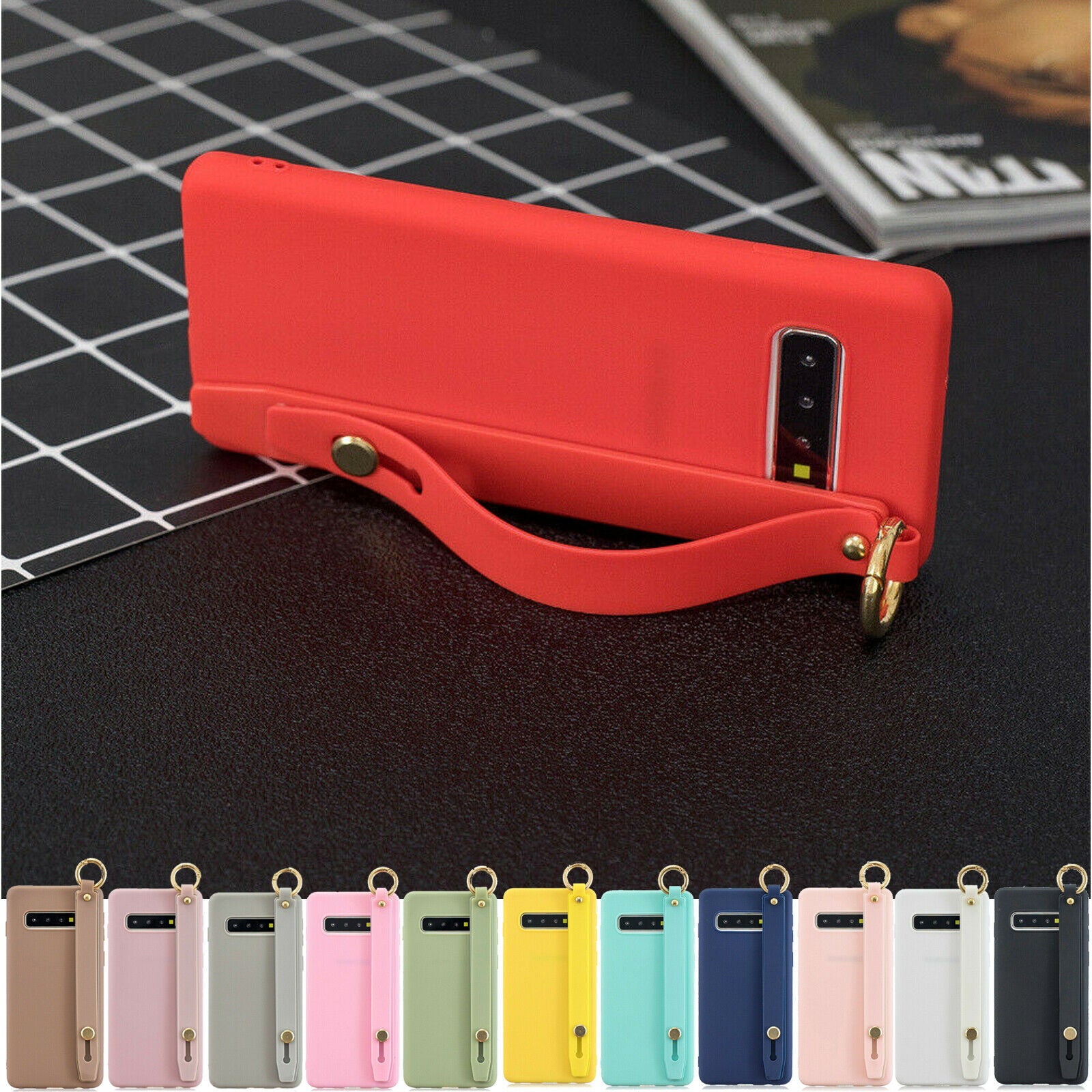 Silicone Soft Stand Cover+Wrist Strap For Samsung Galaxy