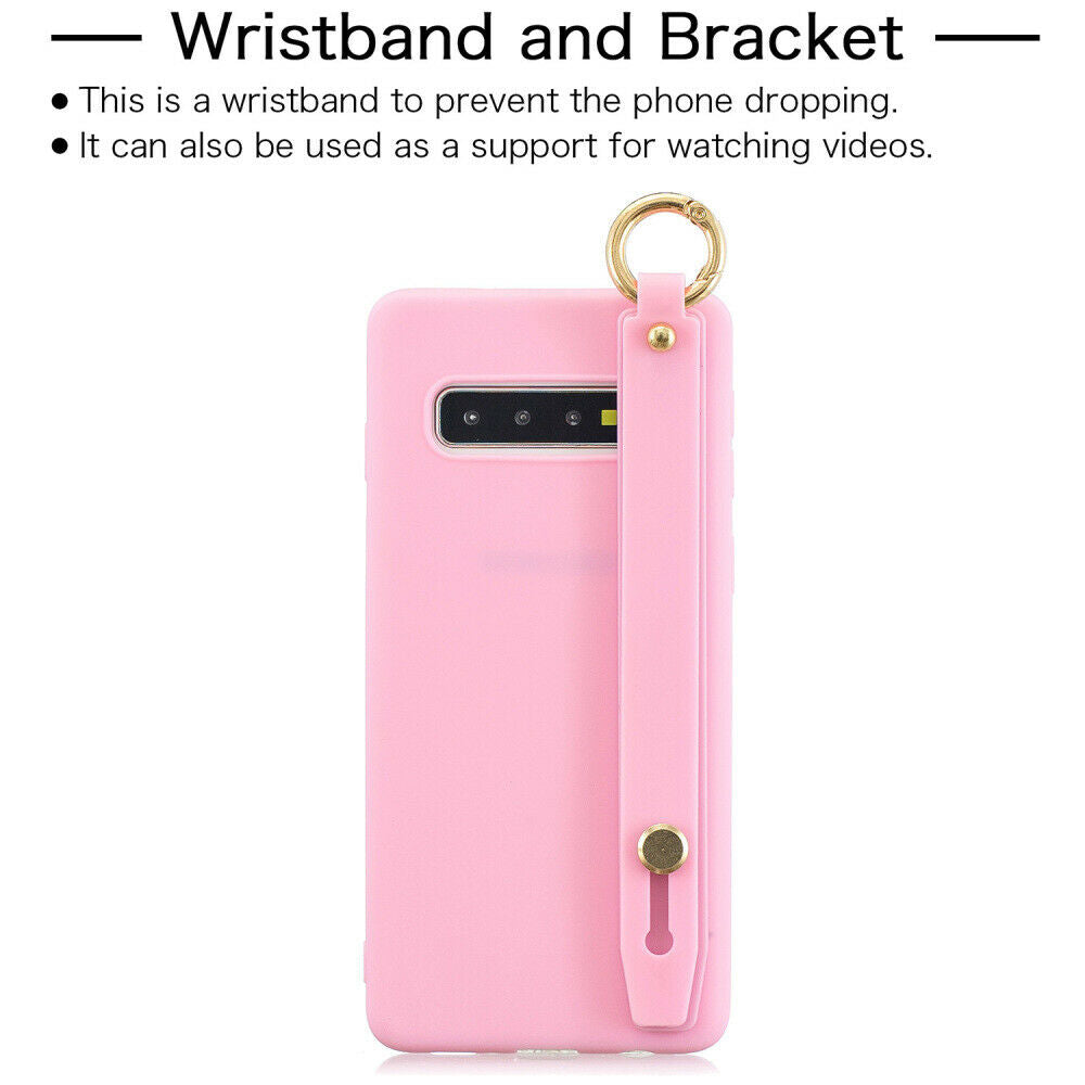 Silicone Soft Stand Cover+Wrist Strap For Samsung Galaxy