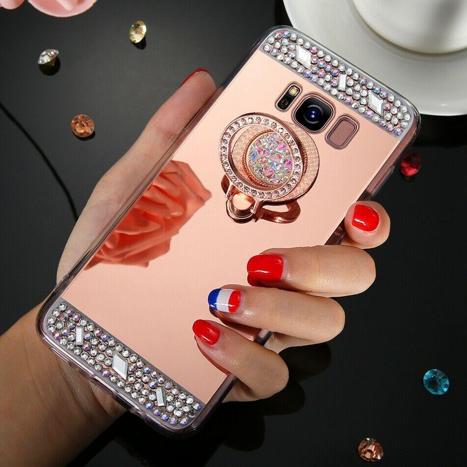Bling Diamond Ring Holder Stand Mirror Case For Samsung