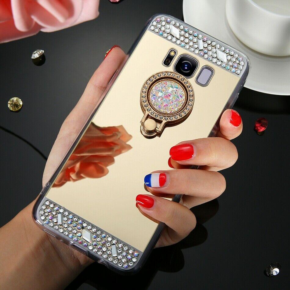 Bling Diamond Ring Holder Stand Mirror Case For Samsung