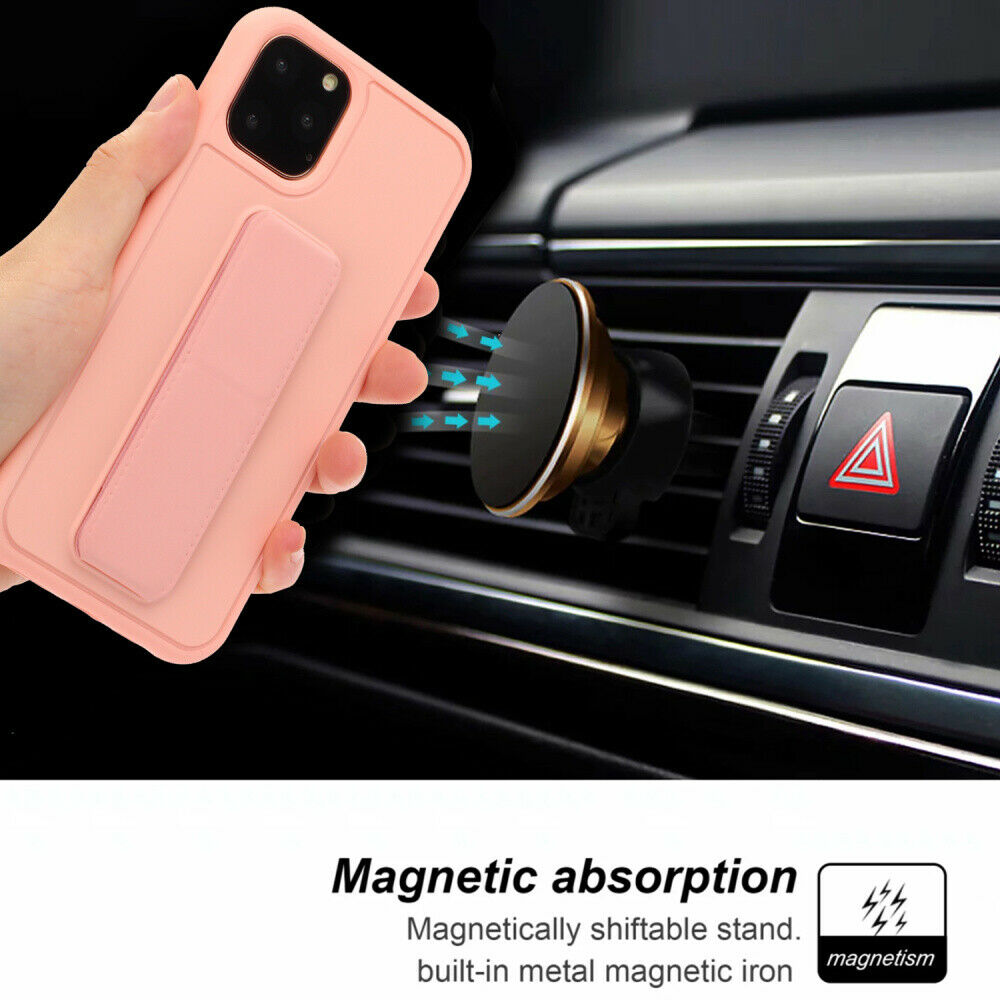 Magnetic Leather Hand Strap Stand Holder Case For iPhone