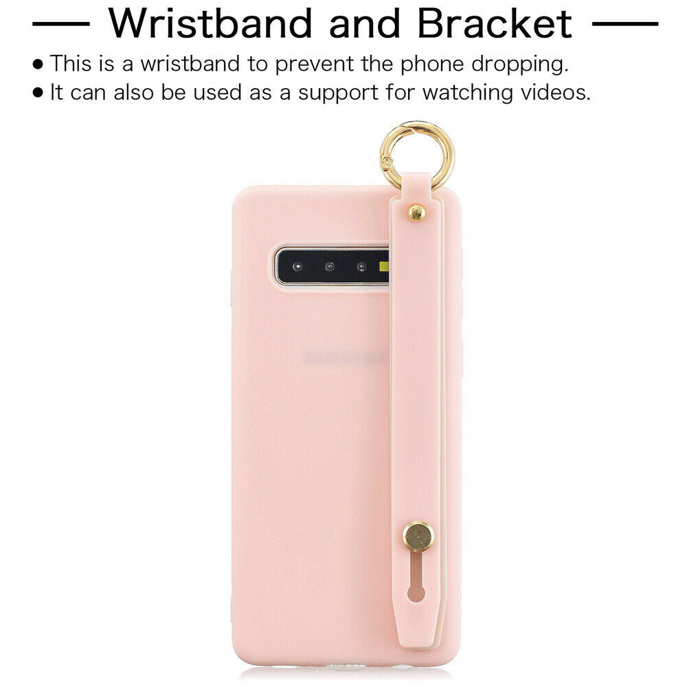 Silicone Soft Stand Cover+Wrist Strap For Samsung Galaxy