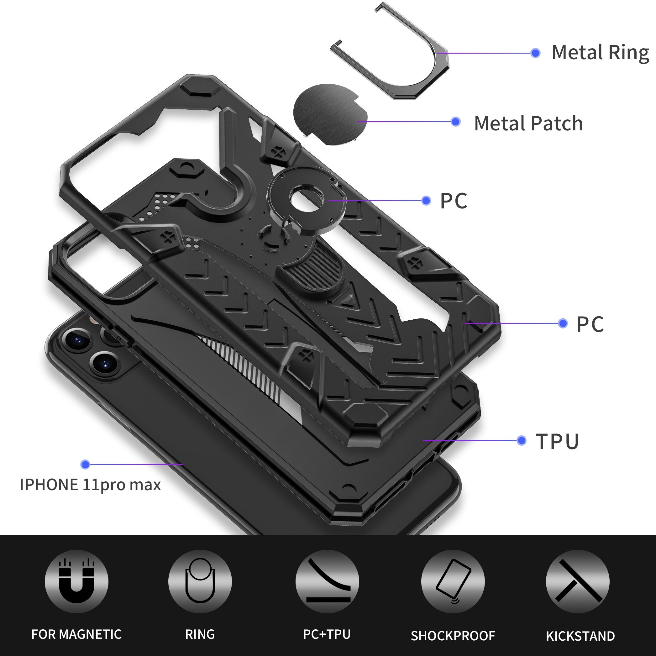 Case Luxury Armor Shockproof Ring Holder Case For iPhone