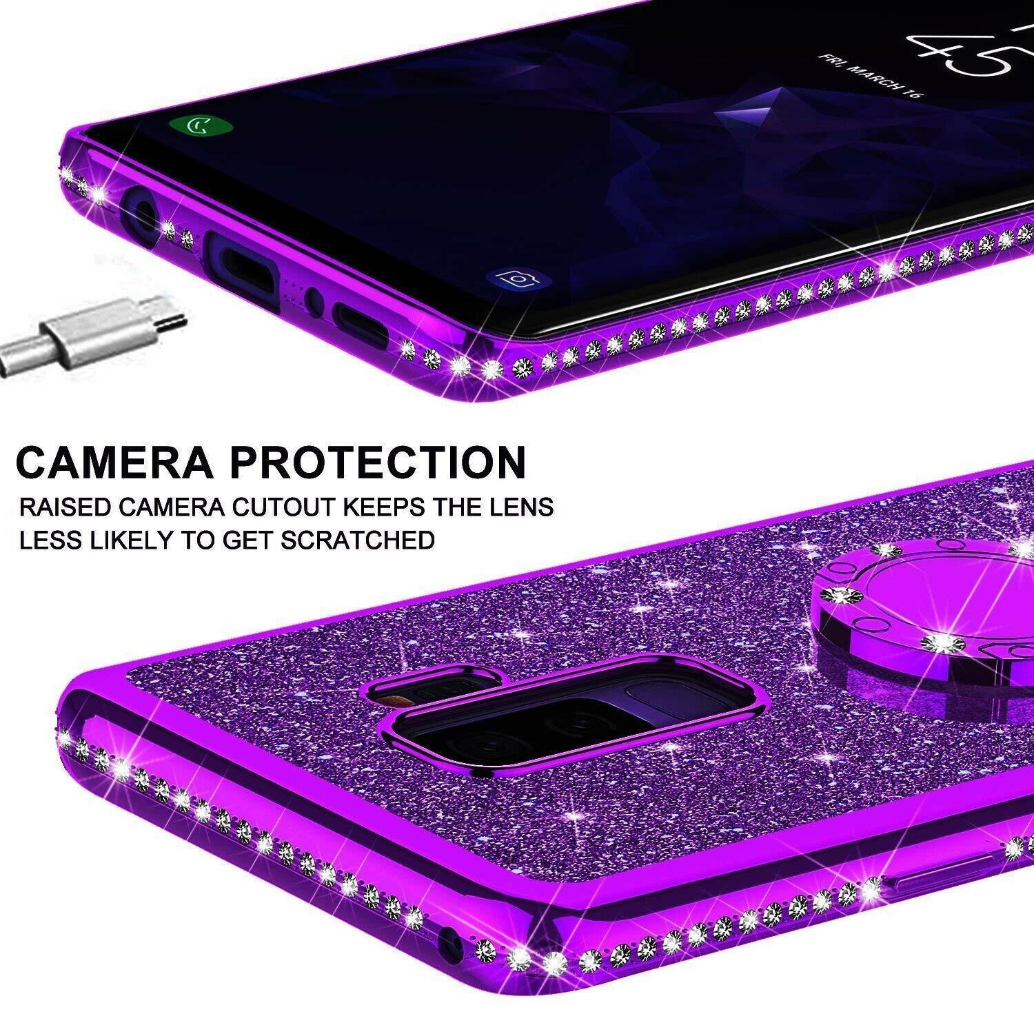 Bling Glitter Ring Stand Back Case for Samsung Galaxy S20 Plus Ultra