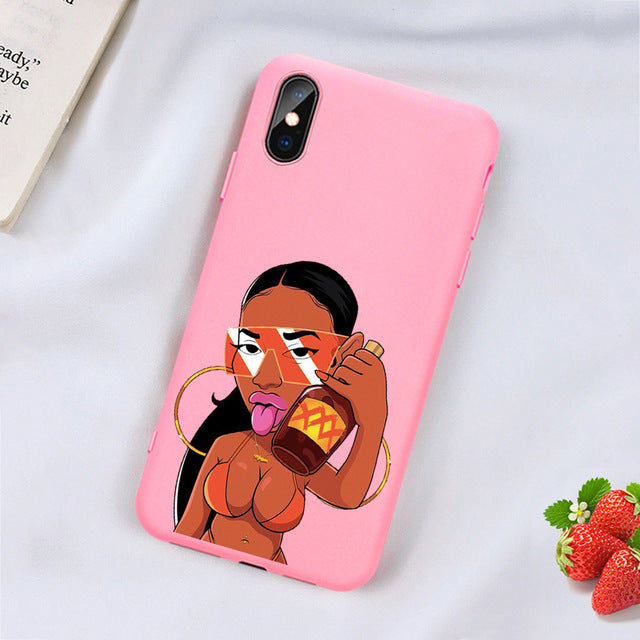 Kash Black head Girl phone case for iPhone Matte Candy Pink Silicone