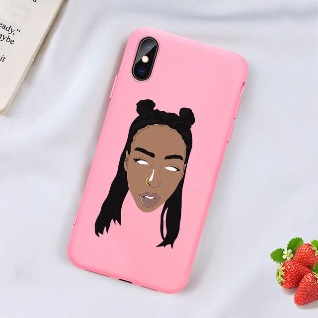 Kash Black head Girl phone case for iPhone Matte Candy Pink Silicone