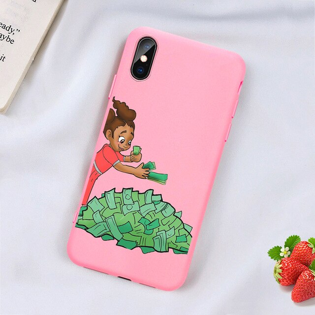 Kash Black head Girl phone case for iPhone Matte Candy Pink Silicone