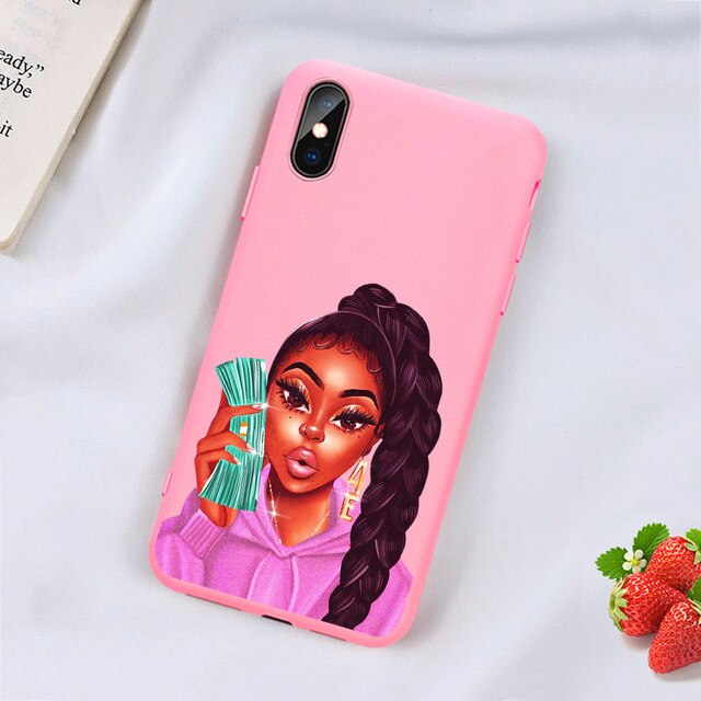 Kash Black head Girl phone case for iPhone Matte Candy Pink Silicone