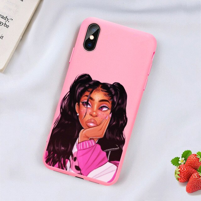 Kash Black head Girl phone case for iPhone Matte Candy Pink Silicone