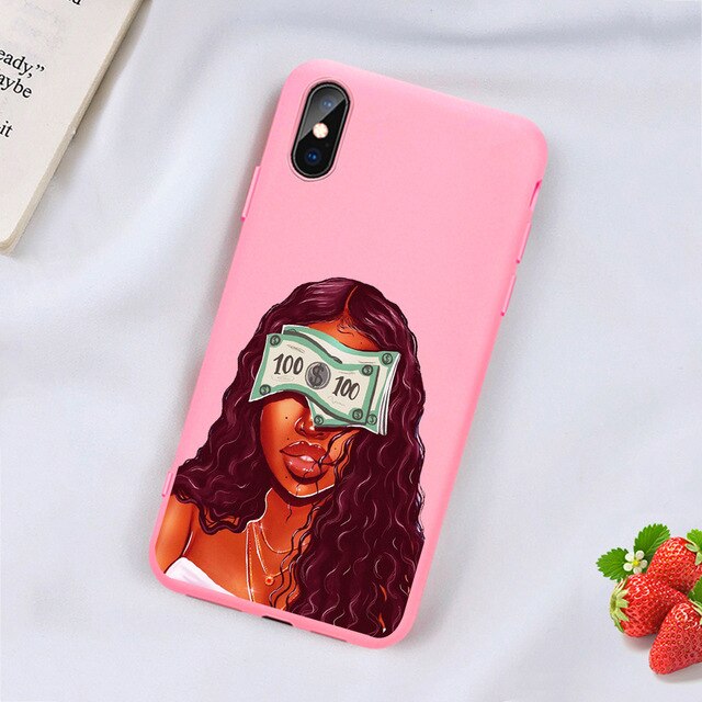 Kash Black head Girl phone case for iPhone Matte Candy Pink Silicone