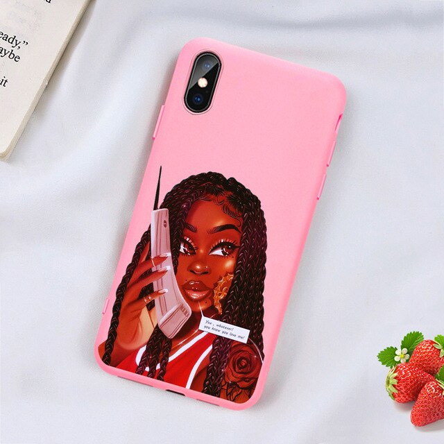 Kash Black head Girl phone case for iPhone Matte Candy Pink Silicone