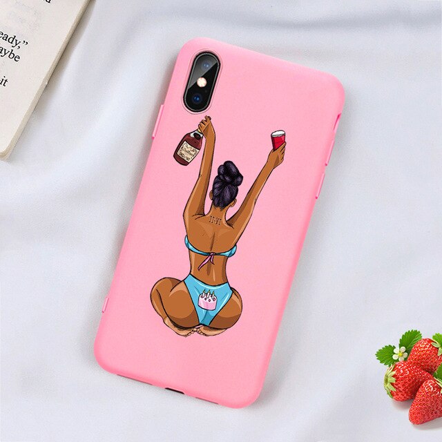 Kash Black head Girl phone case for iPhone Matte Candy Pink Silicone