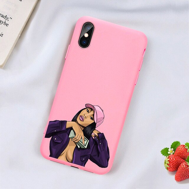 Kash Black head Girl phone case for iPhone Matte Candy Pink Silicone