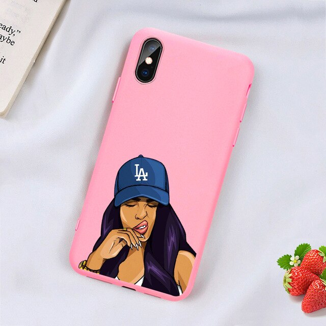 Kash Black head Girl phone case for iPhone Matte Candy Pink Silicone