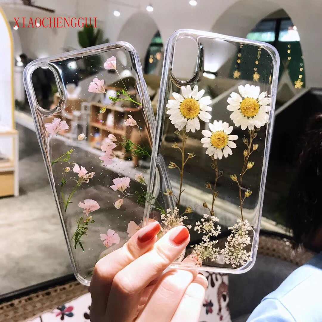 Real Flowers Dried Flowers Soft Back Cover For iPhone X 6 6S 7 8 plus