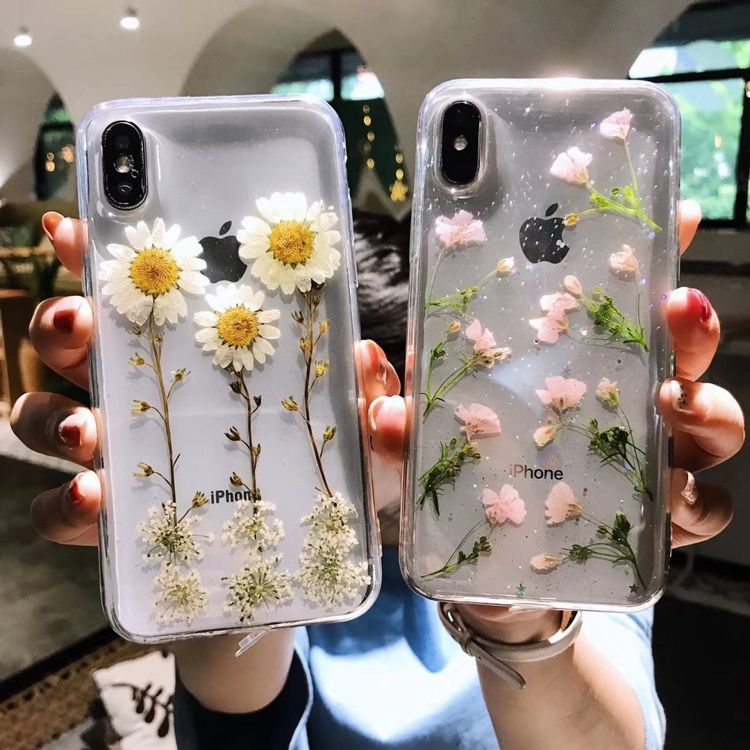 Real Flowers Dried Flowers Soft Back Cover For iPhone X 6 6S 7 8 plus