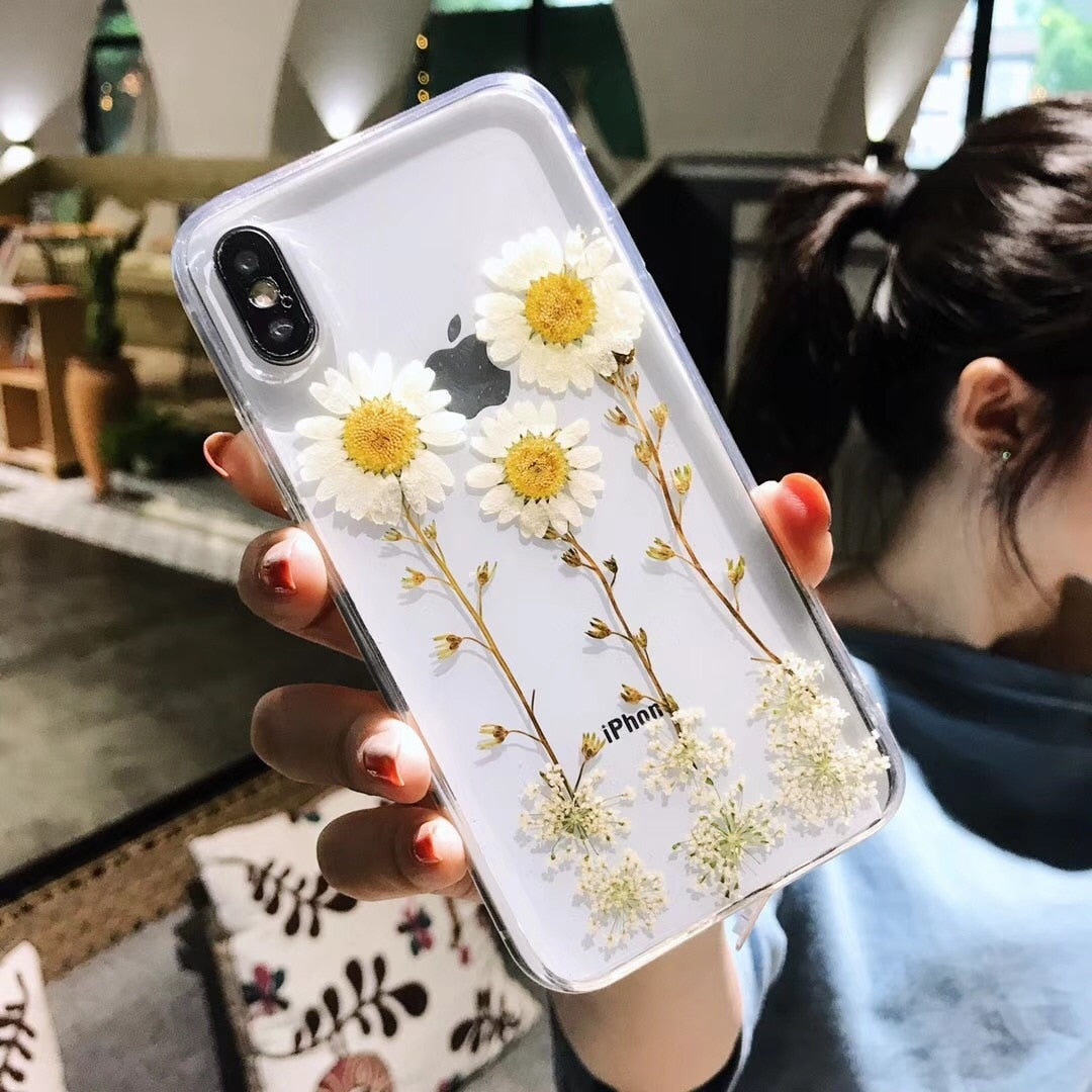 Real Flowers Dried Flowers Soft Back Cover For iPhone X 6 6S 7 8 plus