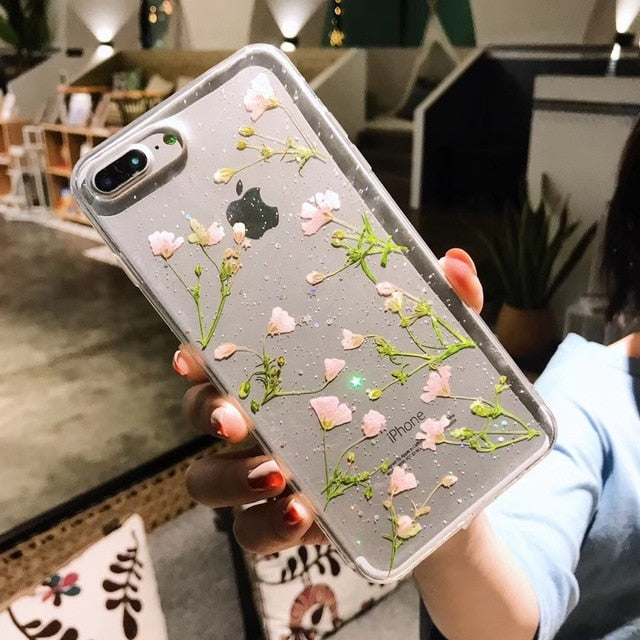 Real Flowers Dried Flowers Soft Back Cover For iPhone X 6 6S 7 8 plus