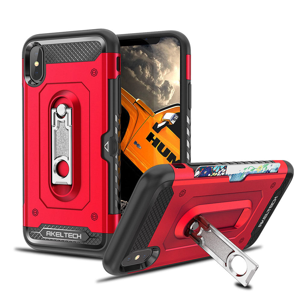 Hybrid Armor Case with Metal Stand and Card Slot for iPhone