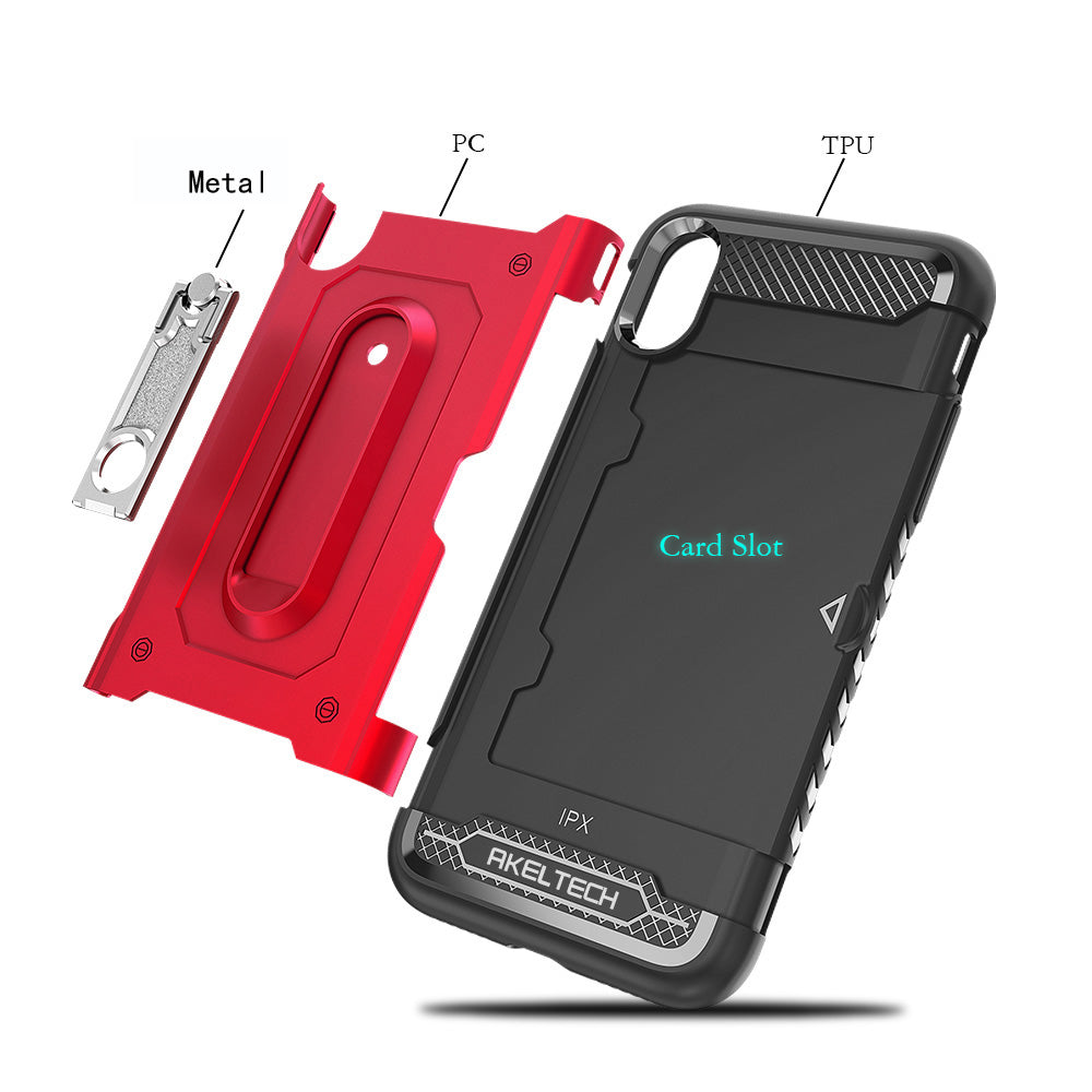 Hybrid Armor Case with Metal Stand and Card Slot for iPhone