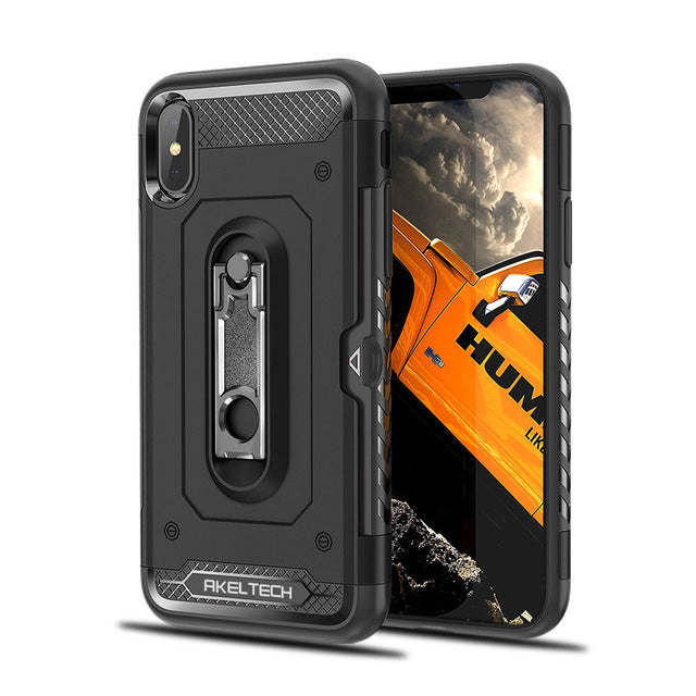 Hybrid Armor Case with Metal Stand and Card Slot for iPhone